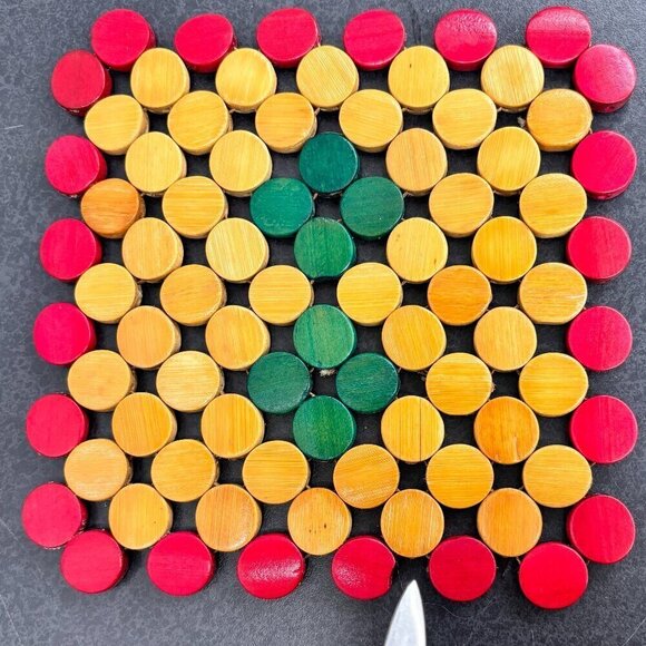 Wooden Trivets Hot Pads Retro Stretchy Star/Square Colorful VTG Set of 3 MCM - Picture 10 of 11